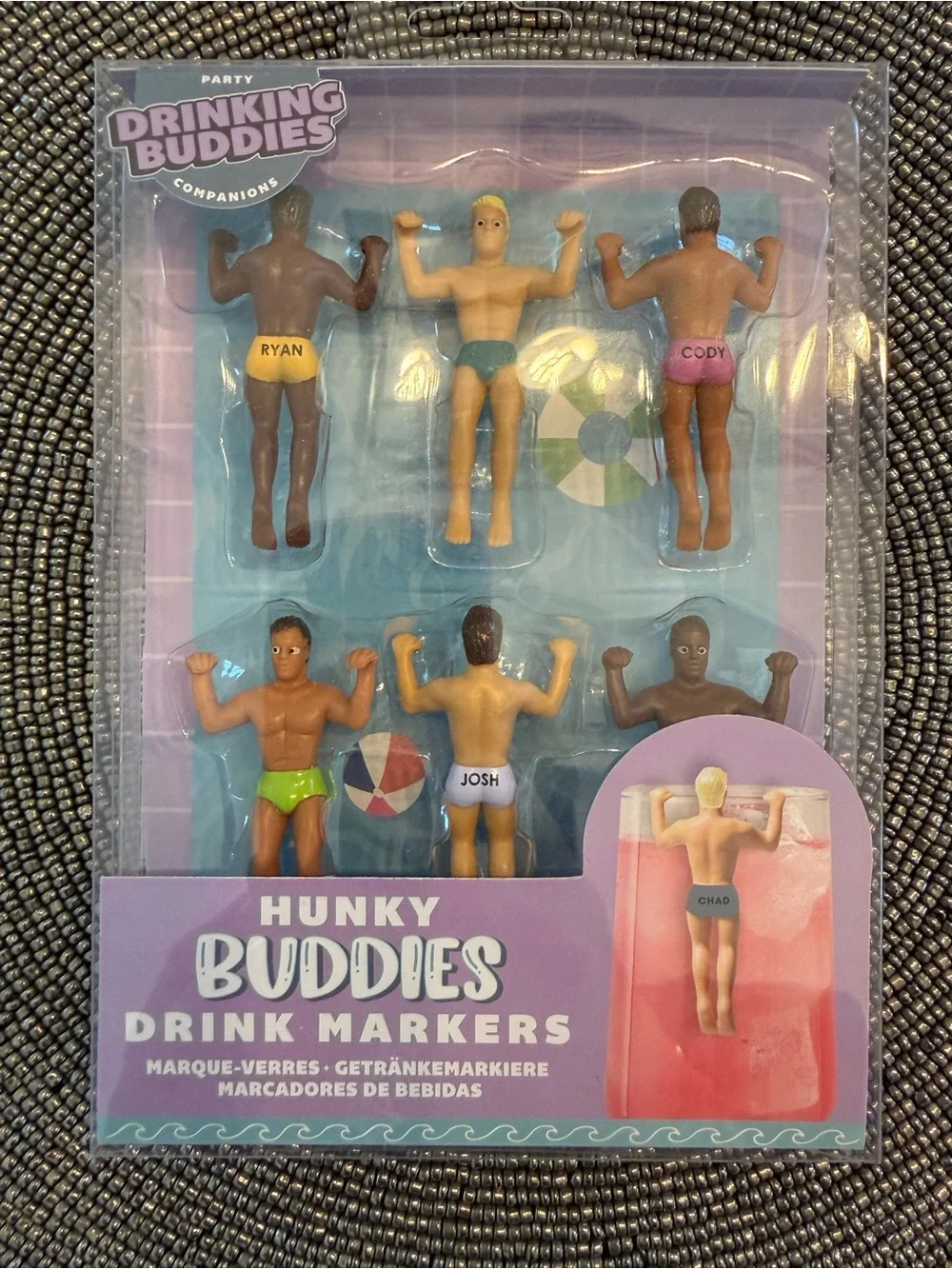 Drinking Buddies Hunky Drink Markers + Pink Edible Glitter Party Set